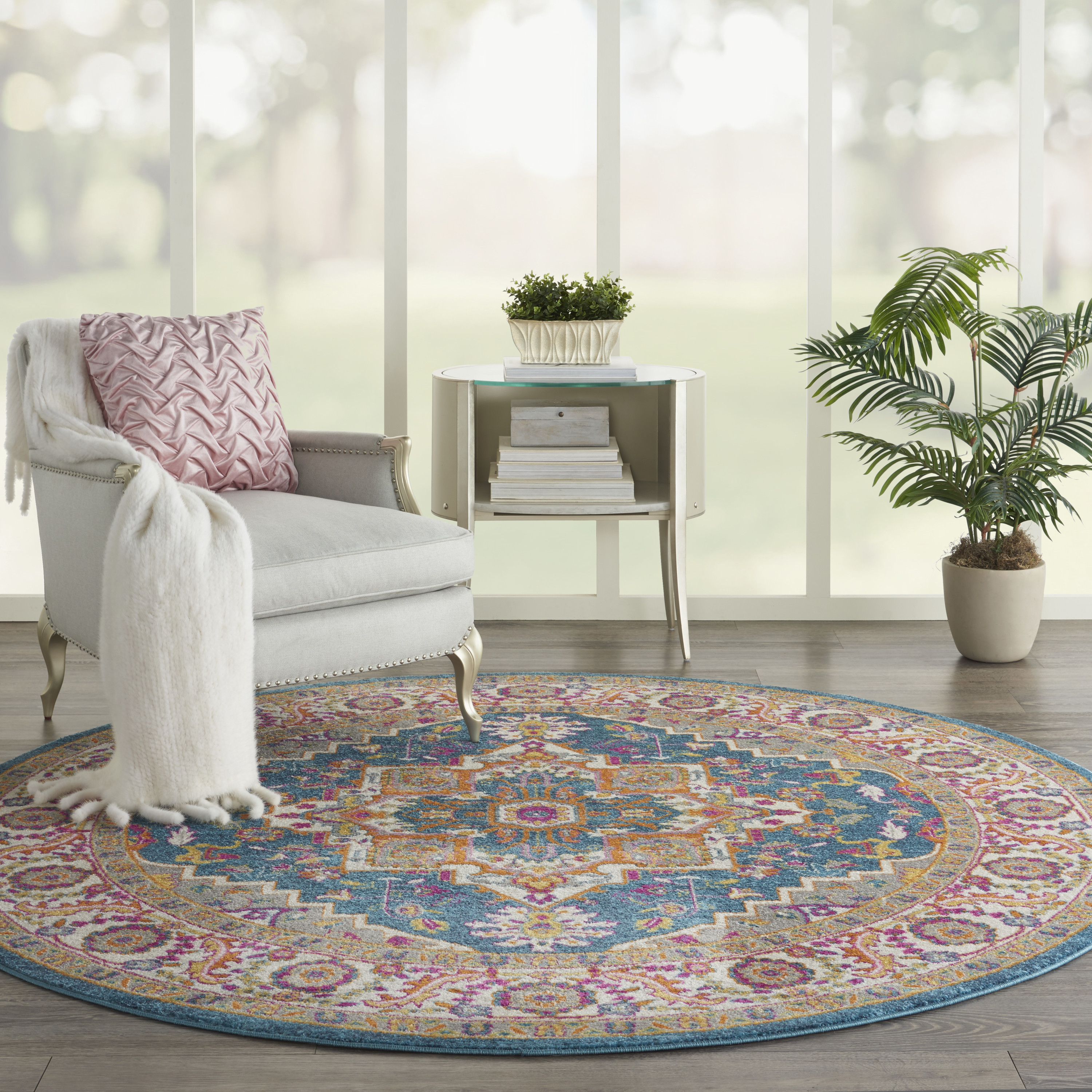 Nourison Passion 8' x Round Teal Multicolor Bohemian Indoor Rug