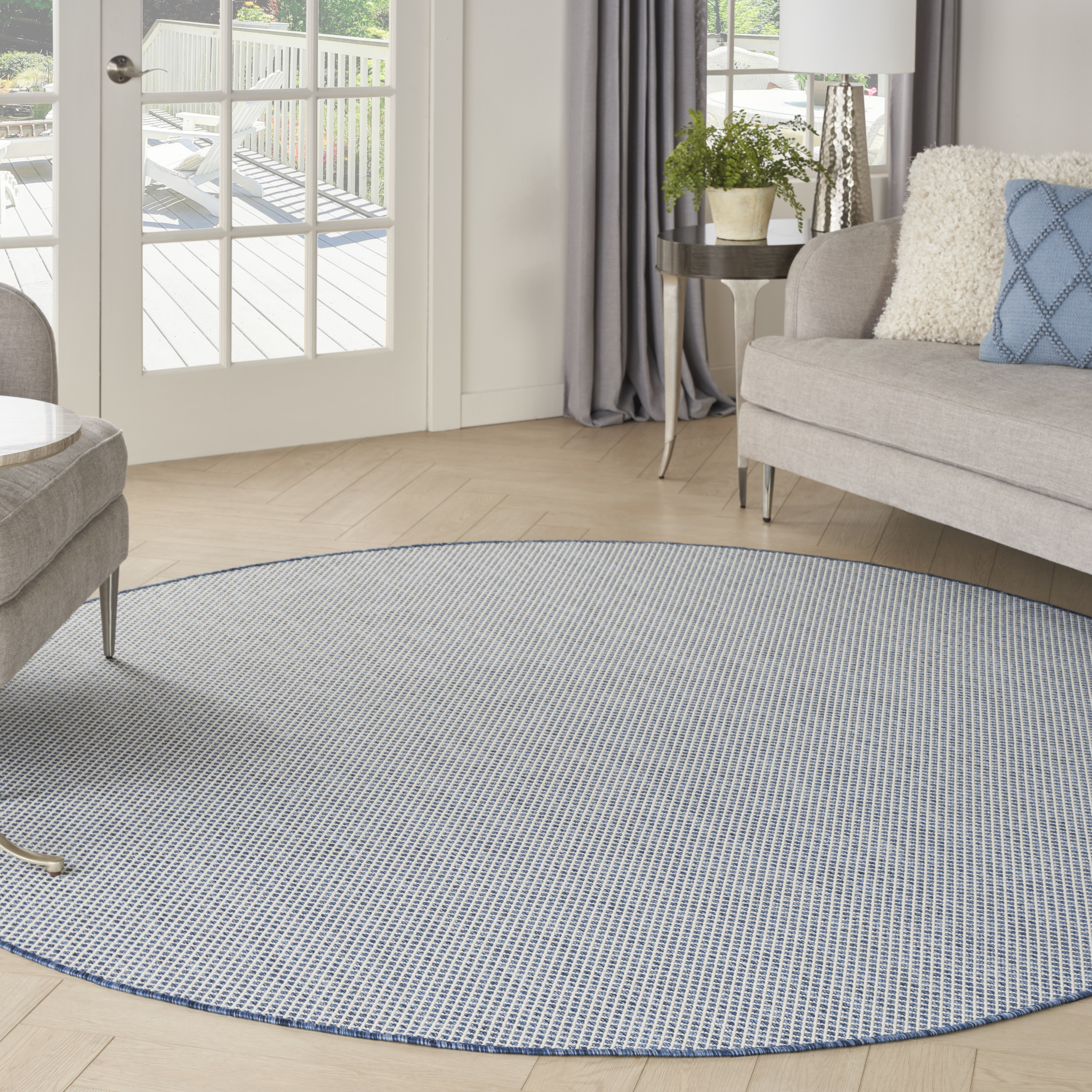 Nourison Courtyard 8' x Round Ivory Blue Modern Rug