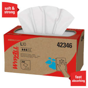 Kimberly Clark, WypAll L10, 1 ply, 9.00"x10.25", Paper, General Purpose Wipers, White