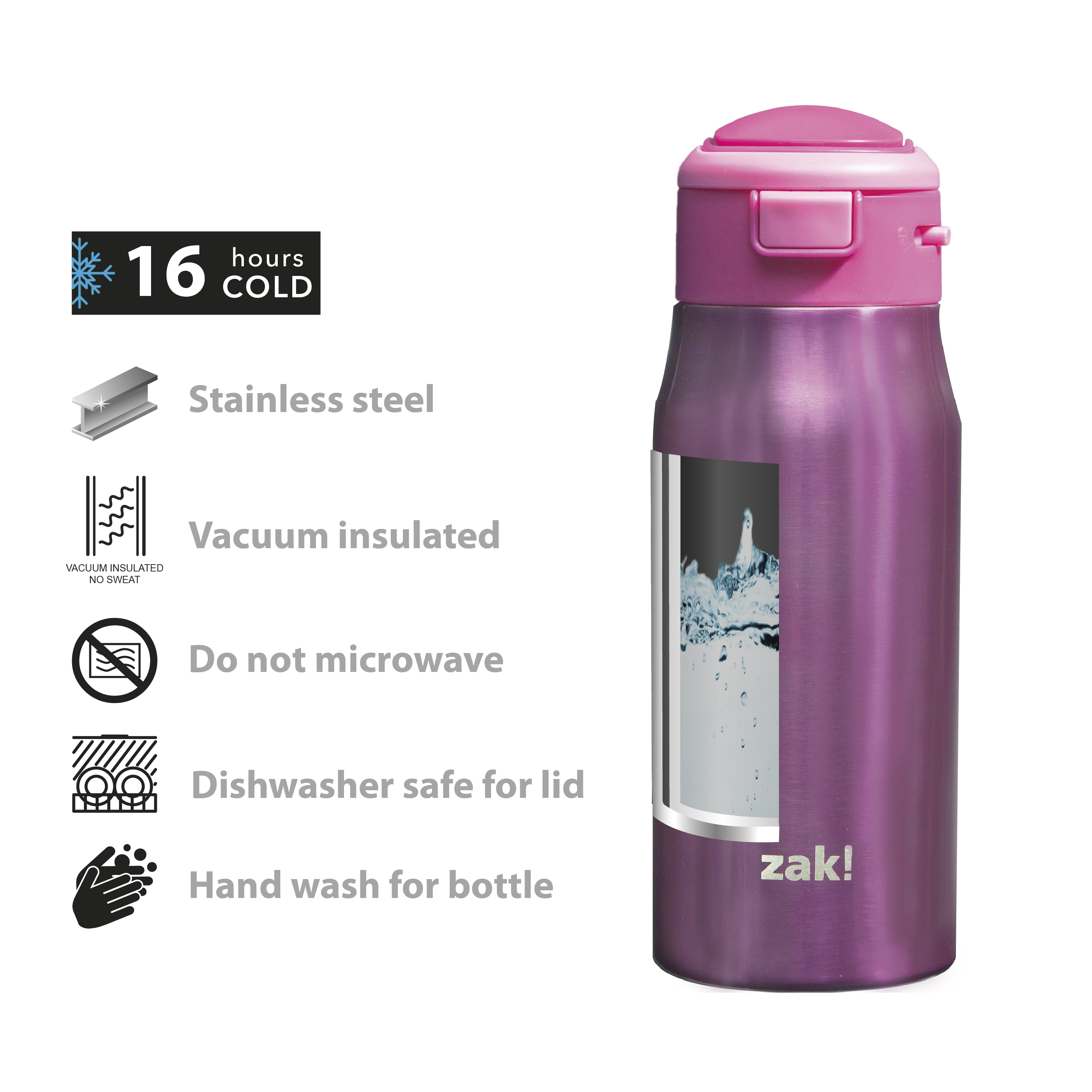 Mesa 13.5 ounce Double Wall Insulated Stainless Steel Water Bottle, Pink slideshow image 7