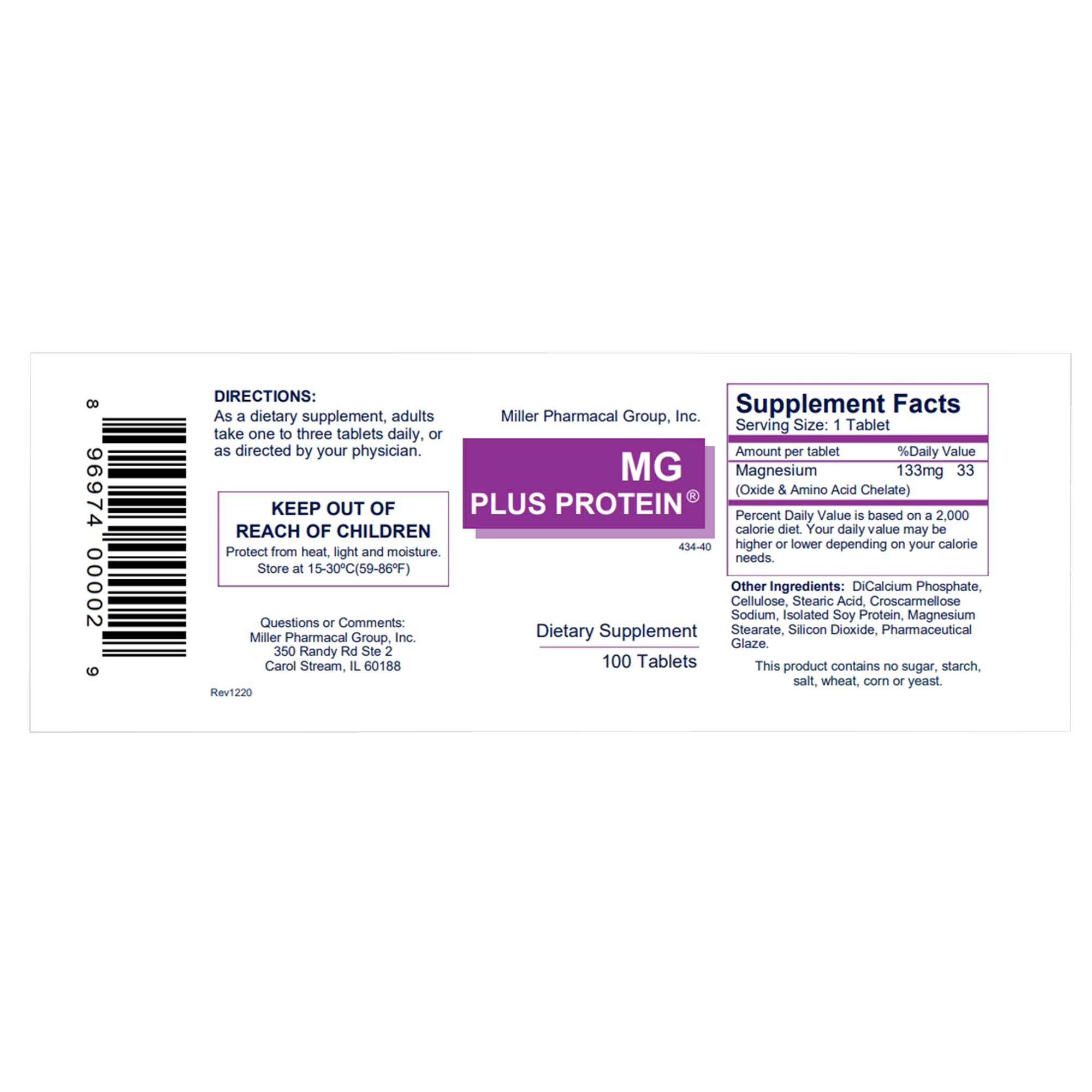 Miller Pharmacal Group MAGNESIUM OXIDE + PROTEIN, TAB133MG (100/BT)