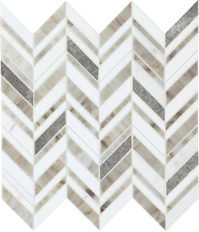 Chadwick Light Mix 14×12 Chevron Mosaic Glossy