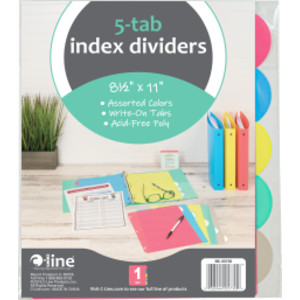 5-Tab Poly Binder Index Dividers, Assorted, 5/Set