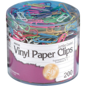 Vinyl Coated Paper Clips, Jumbo Size, Assorted Colors, 200/Box