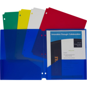 Two-Pocket Heavyweight Poly Portfolio Folder with Three-Hole Punch, Assorted Primary Colors, 10/Pack