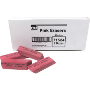 Natural Rubber Wedge Pink Erasers, Medium, Box of 24