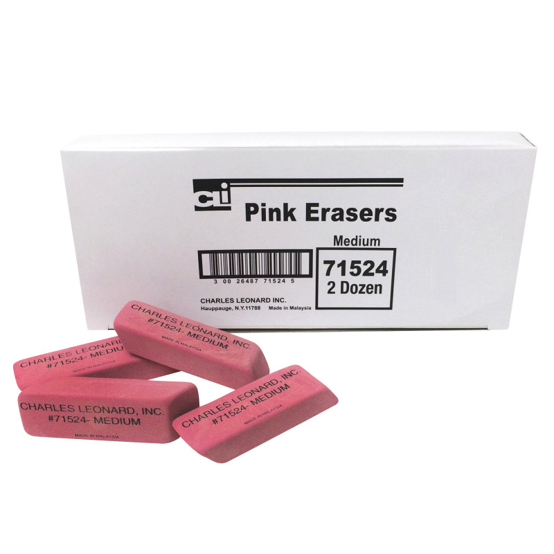 Natural+Rubber+Wedge+Pink+Erasers%2C+Medium%2C+Box+of+24