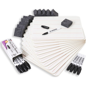 Magnetic Dry Erase Classpack, Plain/Lined 2-Sided Boards, Markers & Erasers, Pack of 12