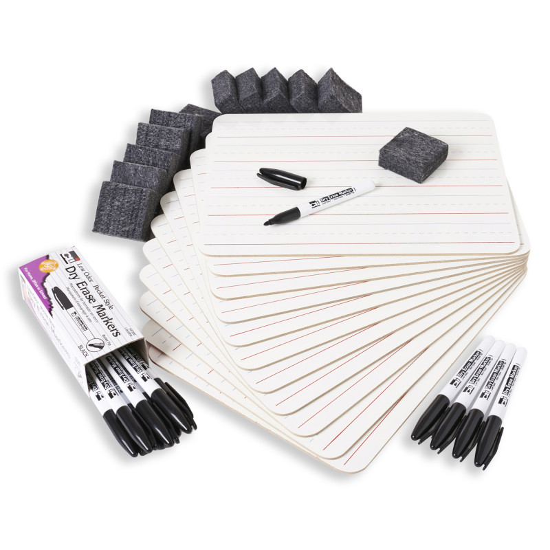Magnetic+Dry+Erase+Classpack%2C+Plain%2FLined+2-Sided+Boards%2C+Markers+%26+Erasers%2C+Pack+of+12