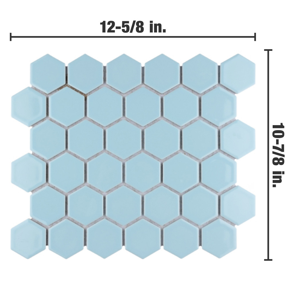 Hudson Due 2″ Hex Cashmere Blue 10-7/8 in. x 12-5/8 in. Porcelain Mosaic Tile