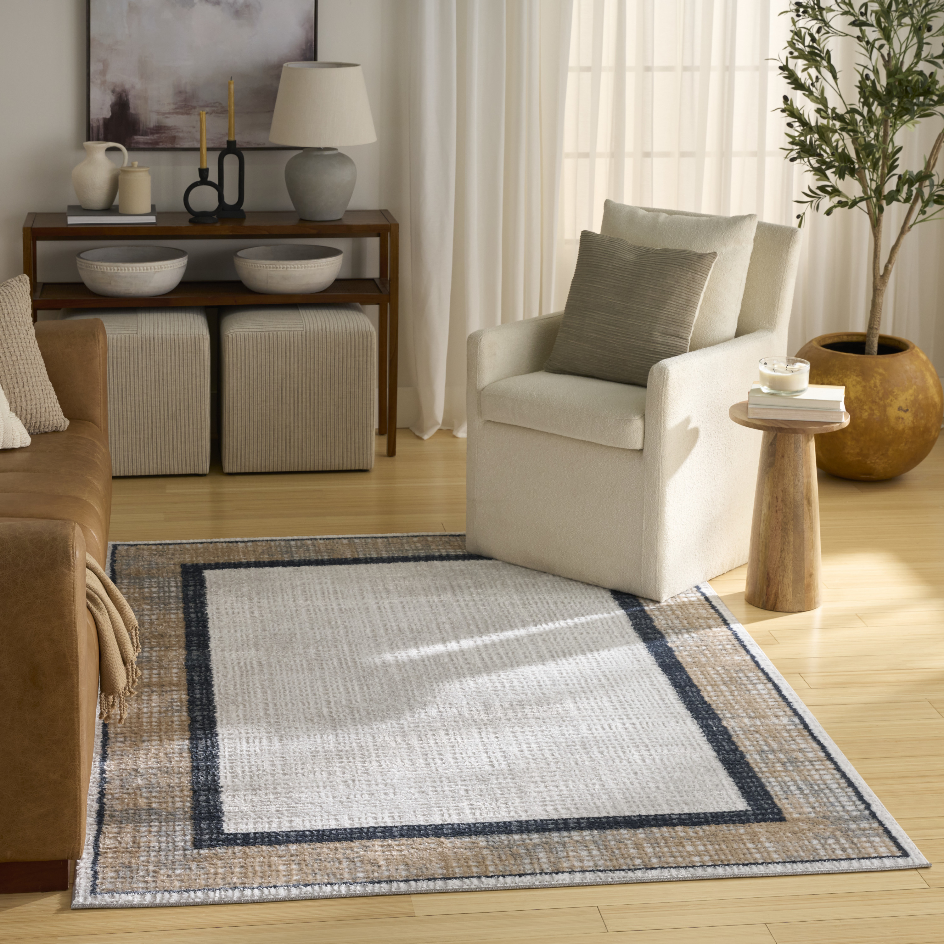 Nourison Dekor 4' x 6' Grey Navy Modern Indoor Rug