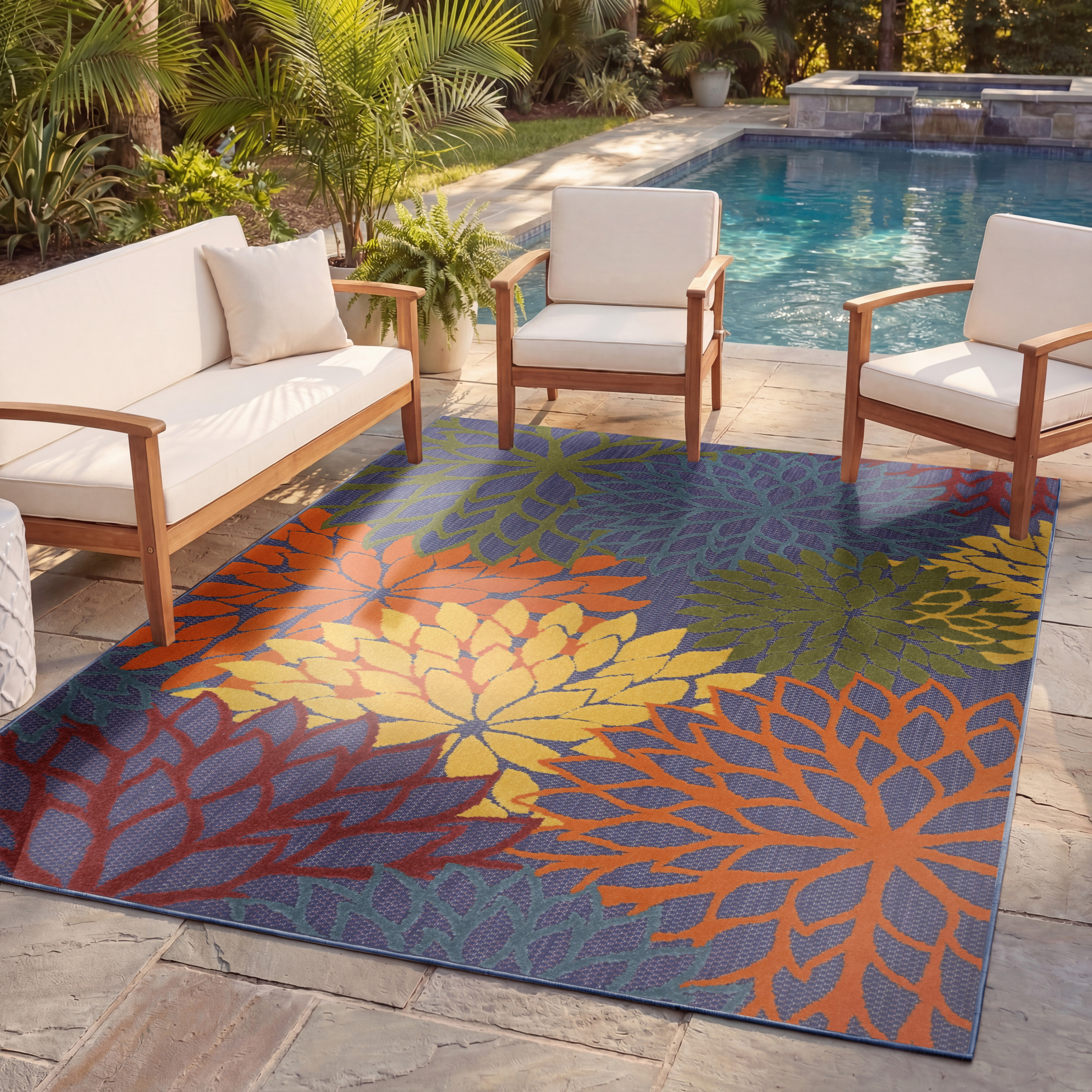 Nourison Aloha 5'3" x 7'5" Navy Multicolor Outdoor Rug