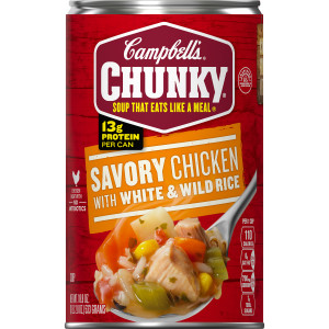Campbell’s® Chunky® Soup, Savory Chicken with White and Wild Rice Soup, 18.8 Oz Can (Case of 12)