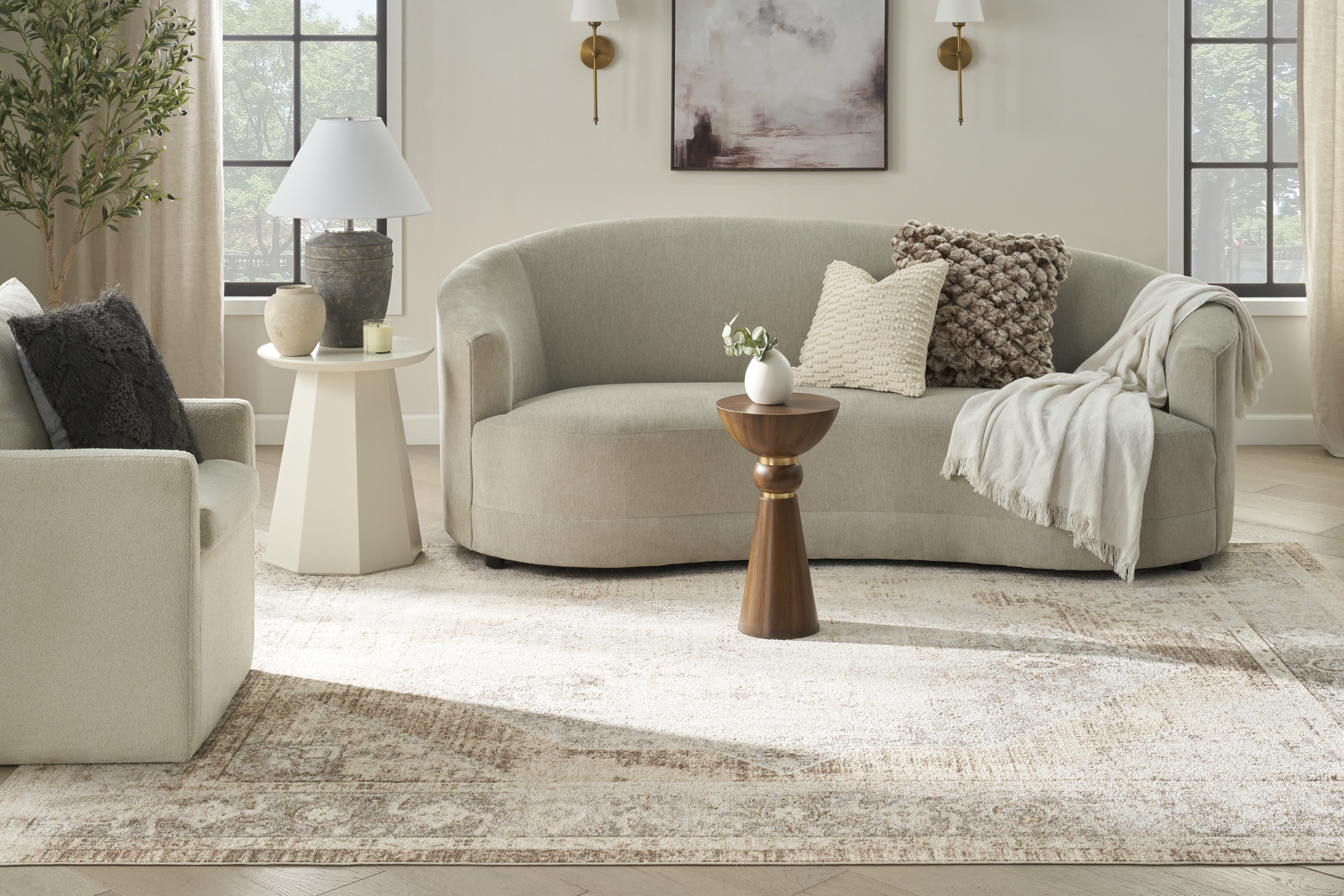 Nourison Astra Machine Washable 6'7" x 9' Beige Vintage Indoor Rug