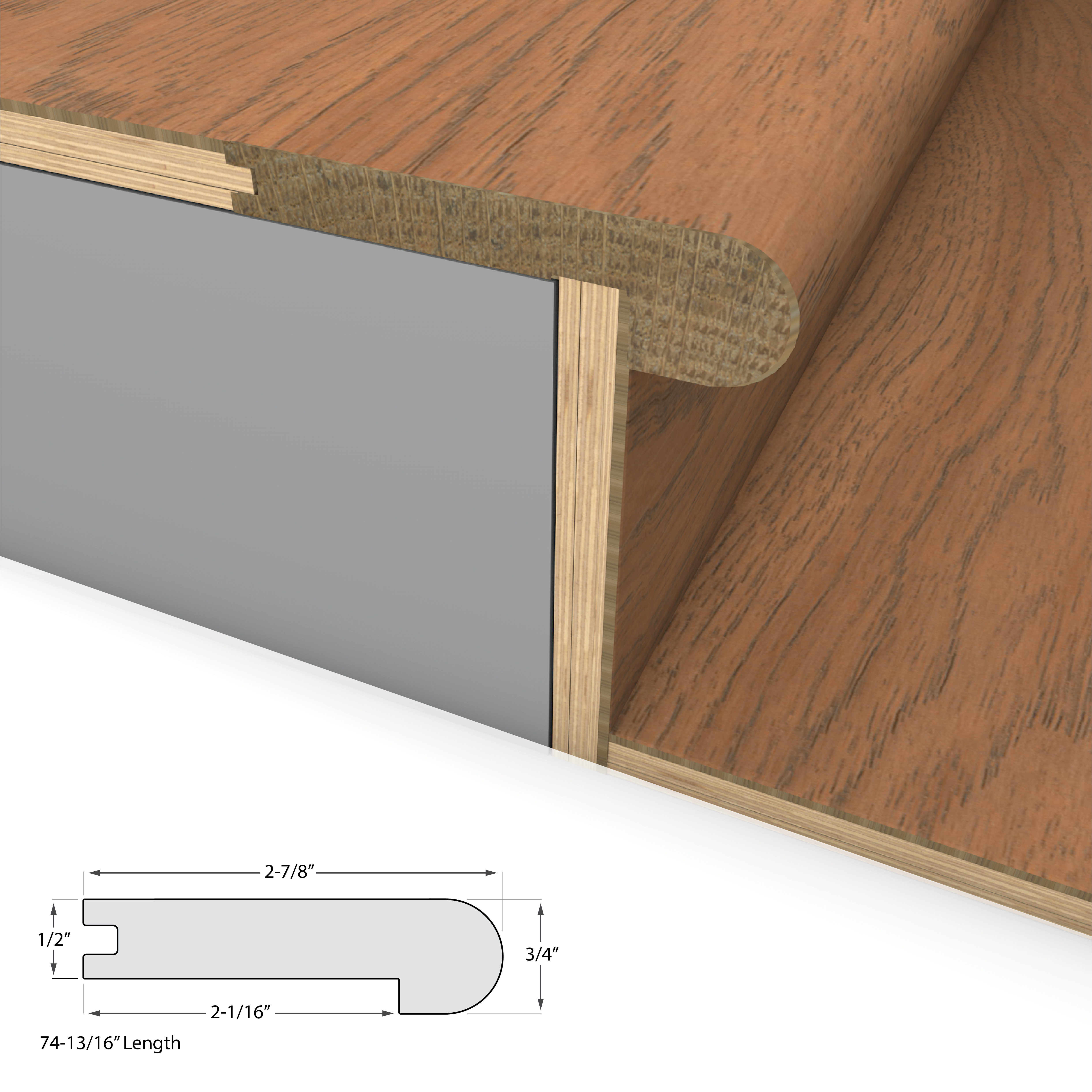 Shaded Hickory Varietals Flush Stair Nosing view 2