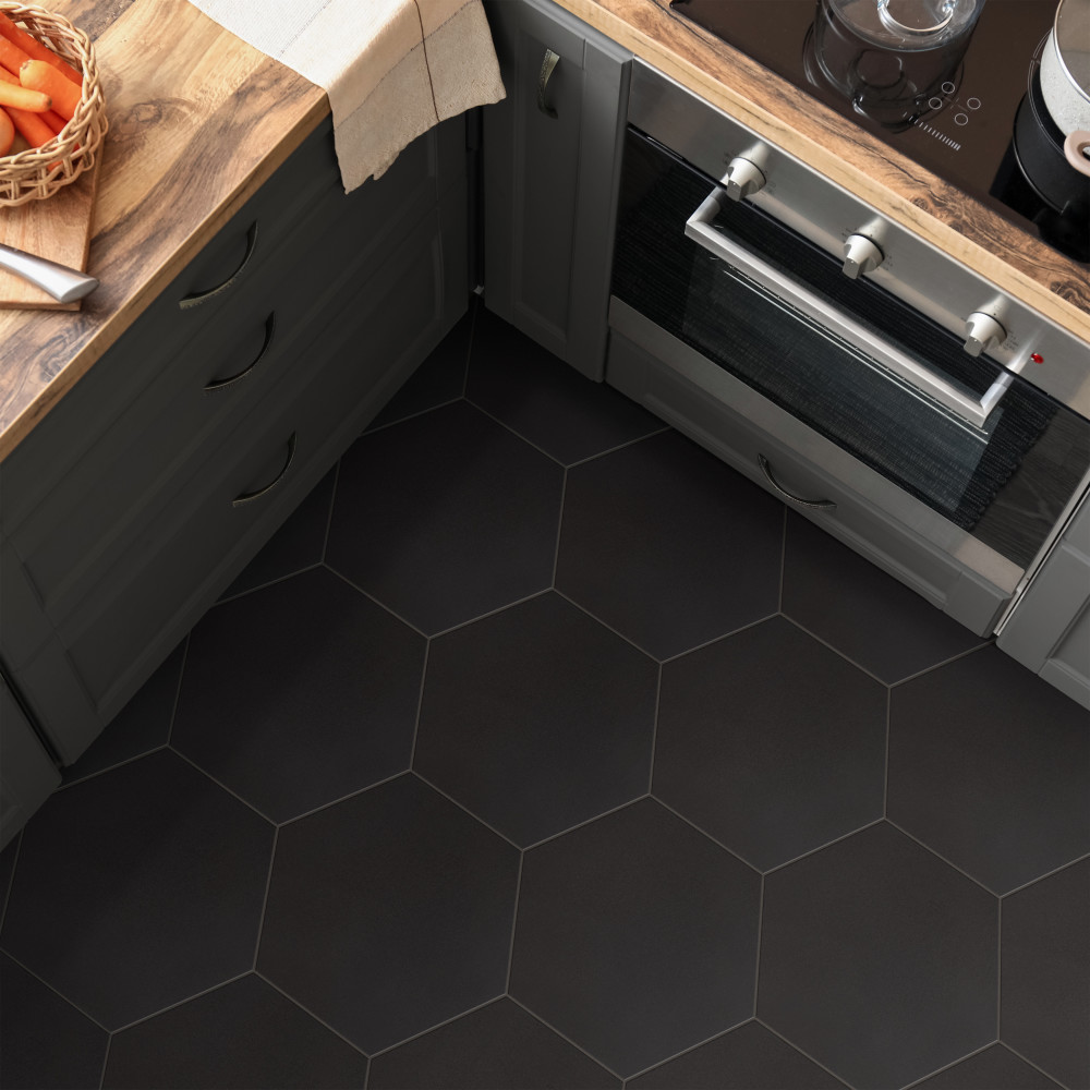 Textile Basic Grand Hex Black 19x22 Hexagon Porcelain Floor and Wall Digital Pattern