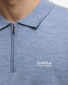 Maverick Mouline Knitted Polo Shirt Cool Blue