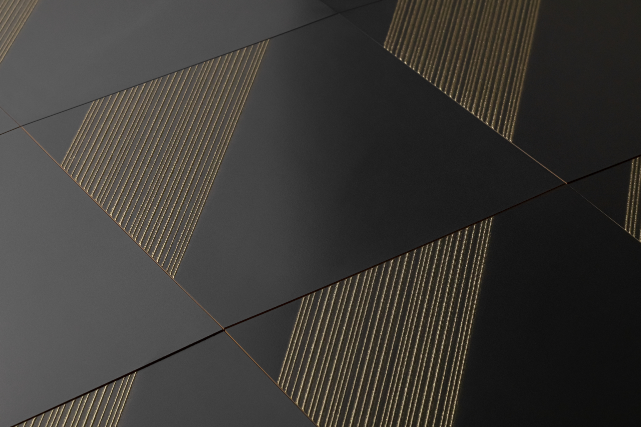 CrissCross Black Gold 12x12 Deco 3 Decorative Tile Satin Rectified