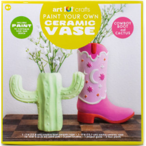 Paint Your Own Ceramic Vase Art Set with Cactus and Cowboy Boot Designs