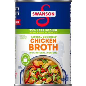 100% Natural 33% Less Sodium Chicken Broth