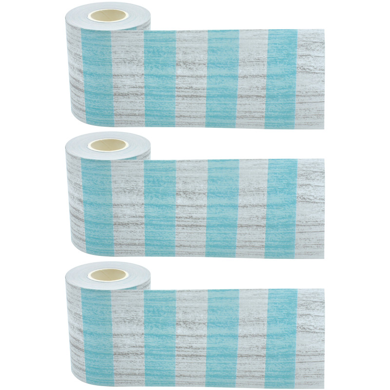 Vintage Blue Stripes Straight Rolled Border Trim, 50 Feet Per Roll, Pack of 3