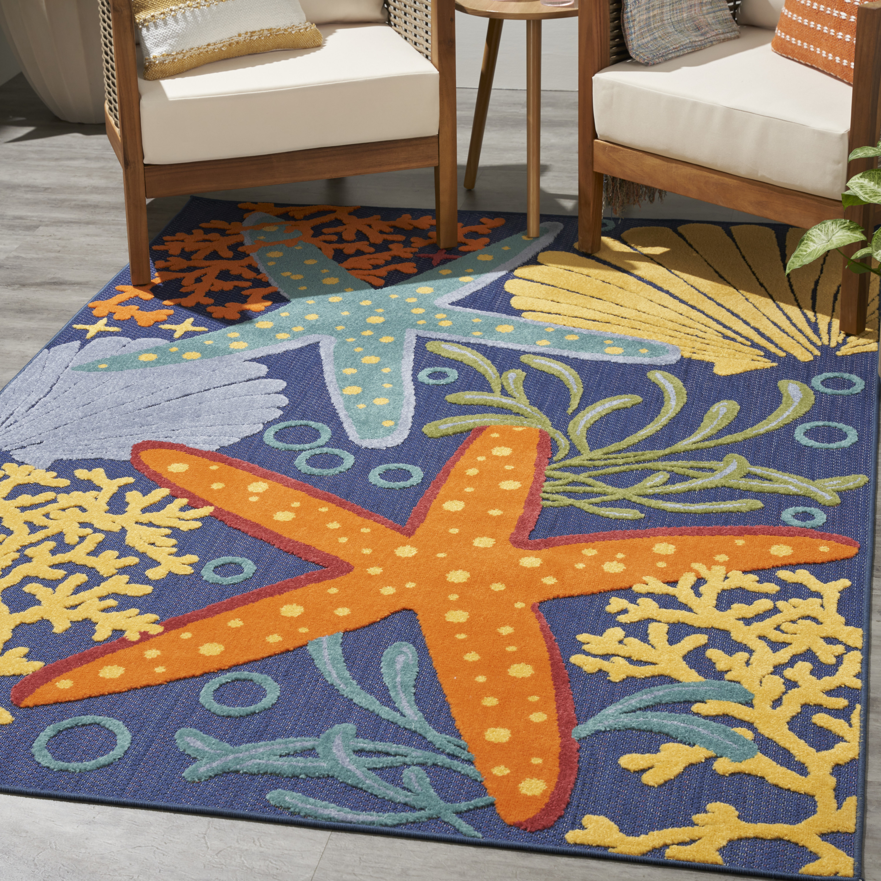 Nourison Aloha 6' x 9' Navy Multicolor Outdoor Rug