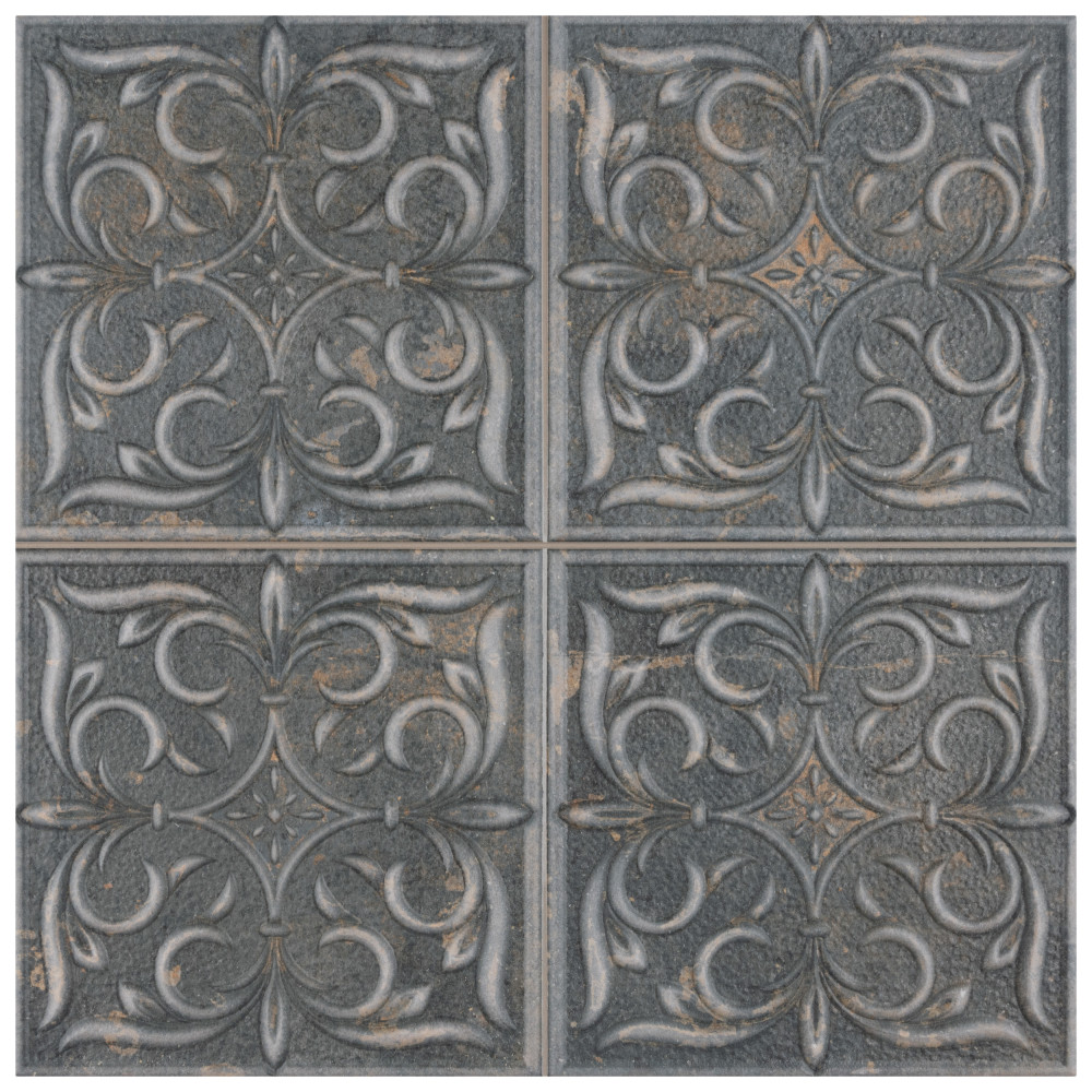 Antigua Lis Black 13 in. x 13 in. Porcelain Wall Tile
