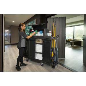 Rubbermaid Commercial, Full Size Housekeeping Cart with Locking Hood and Doors, Black