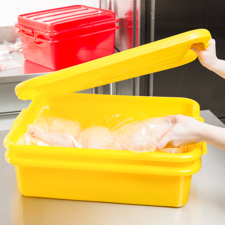 5-inch deep Traex® Color-Mate™ yellow food storage drain box set with recessed lid