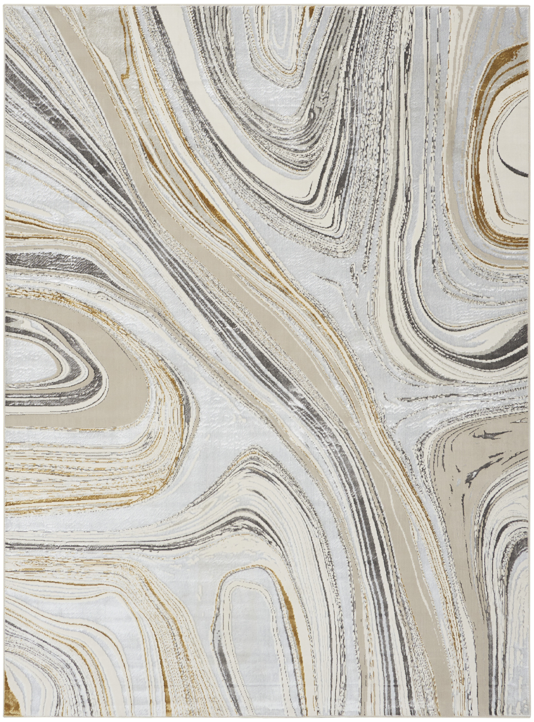 Nourison Glitz 7'10" x 9'10" Grey Gold Modern Indoor Rug