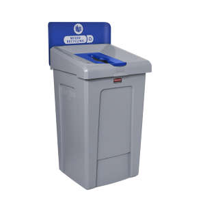 Rubbermaid Commercial, Slim Jim®, 1-Stream Mixed Recycling Station, 33 gal, Resin, Gray/Blue, Square, Receptacle