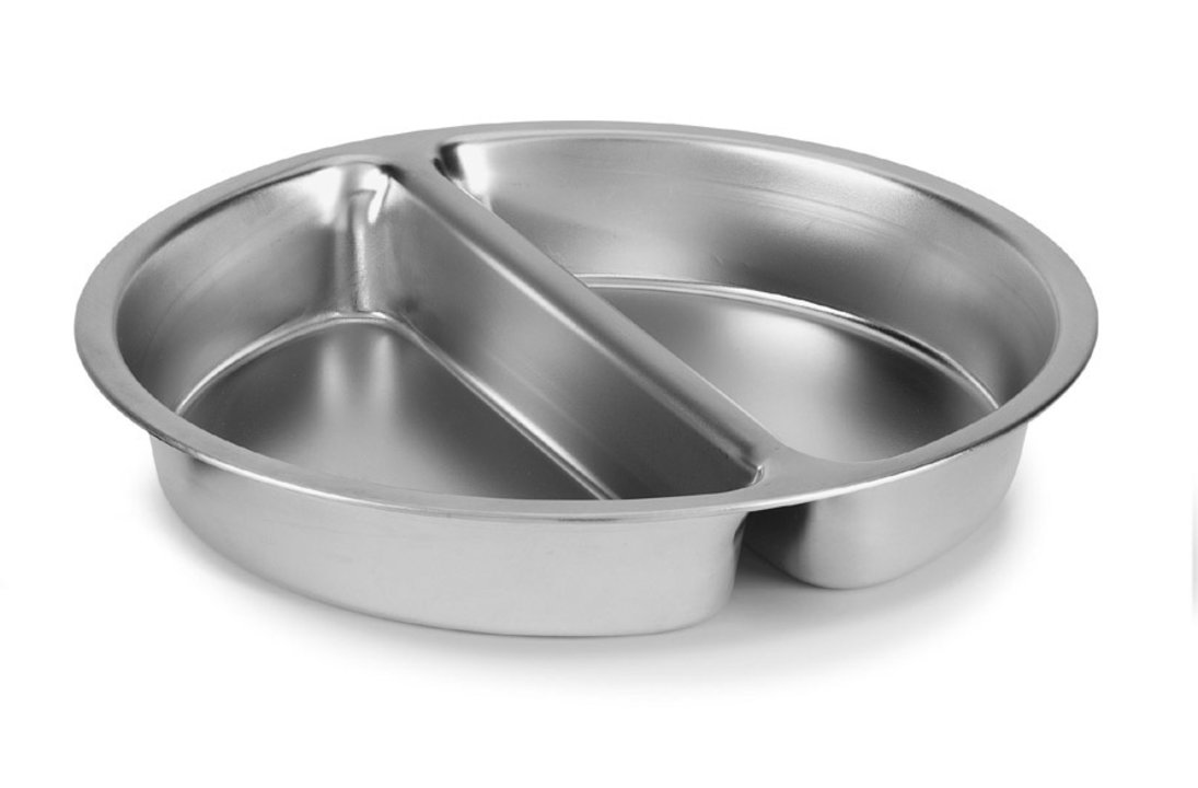 4-quart divided two-compartment round stainless steel pan