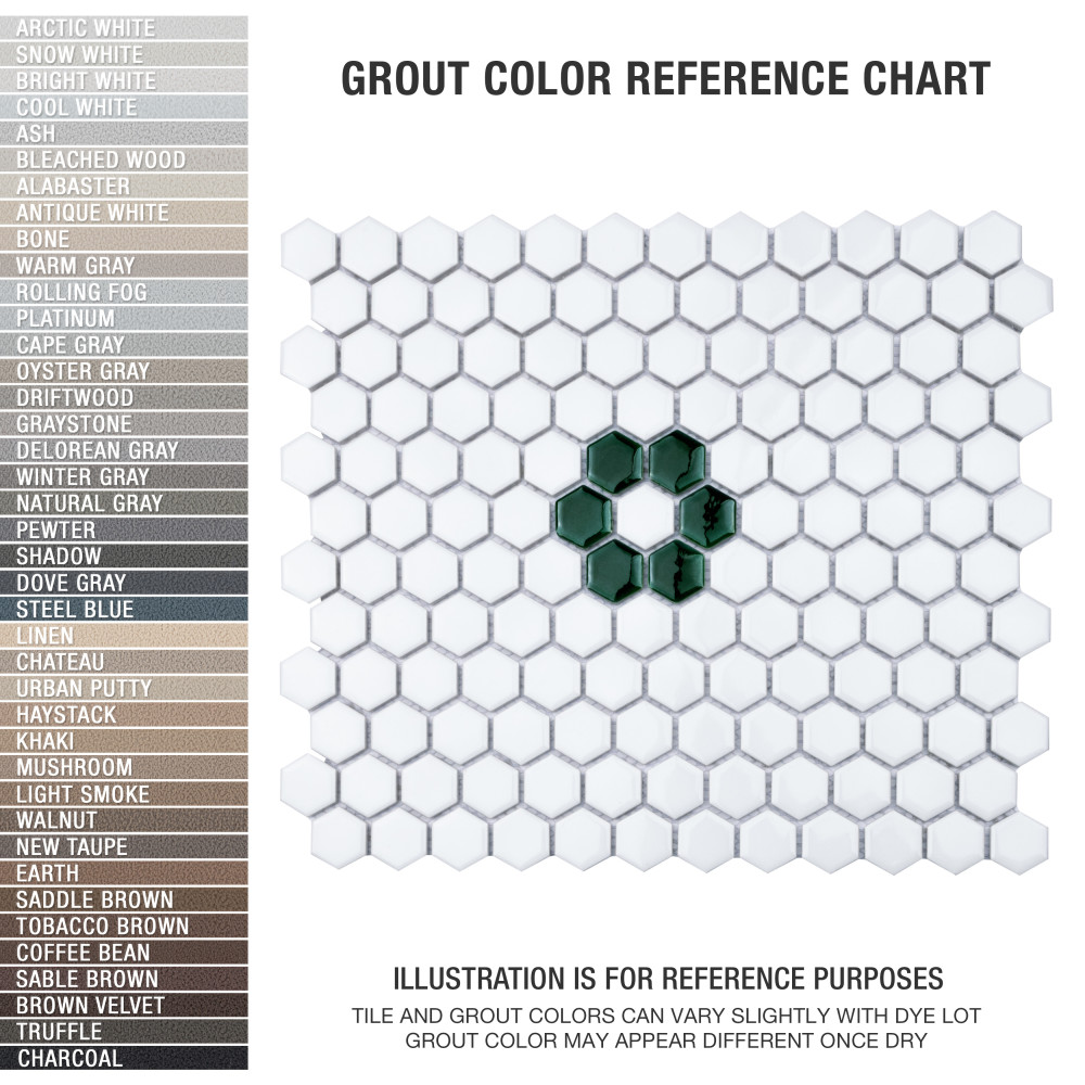 Metro Ion 1″ Hex Emerald Single Flower w/ Glossy White 10-1/4 in. x 11-7/8 in. Porcelain Mosaic Tile