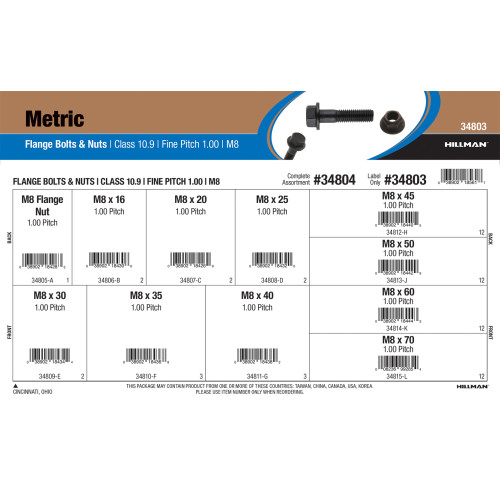 Class 10.9 Metric Flange Bolts & Nuts Assortment (M8-1.00 Fine Pitch)