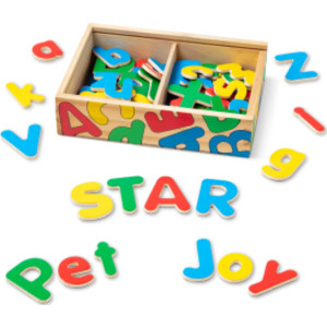 Magnetic Wooden Uppercase and Lowercase Alphabet Letters with Storage Box, 52 Pieces
