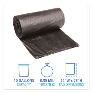 Boardwalk,  LLDPE Liner, 10 gal Capacity, 24 in Wide, 23 in High, 0.35 Mils Thick, Black