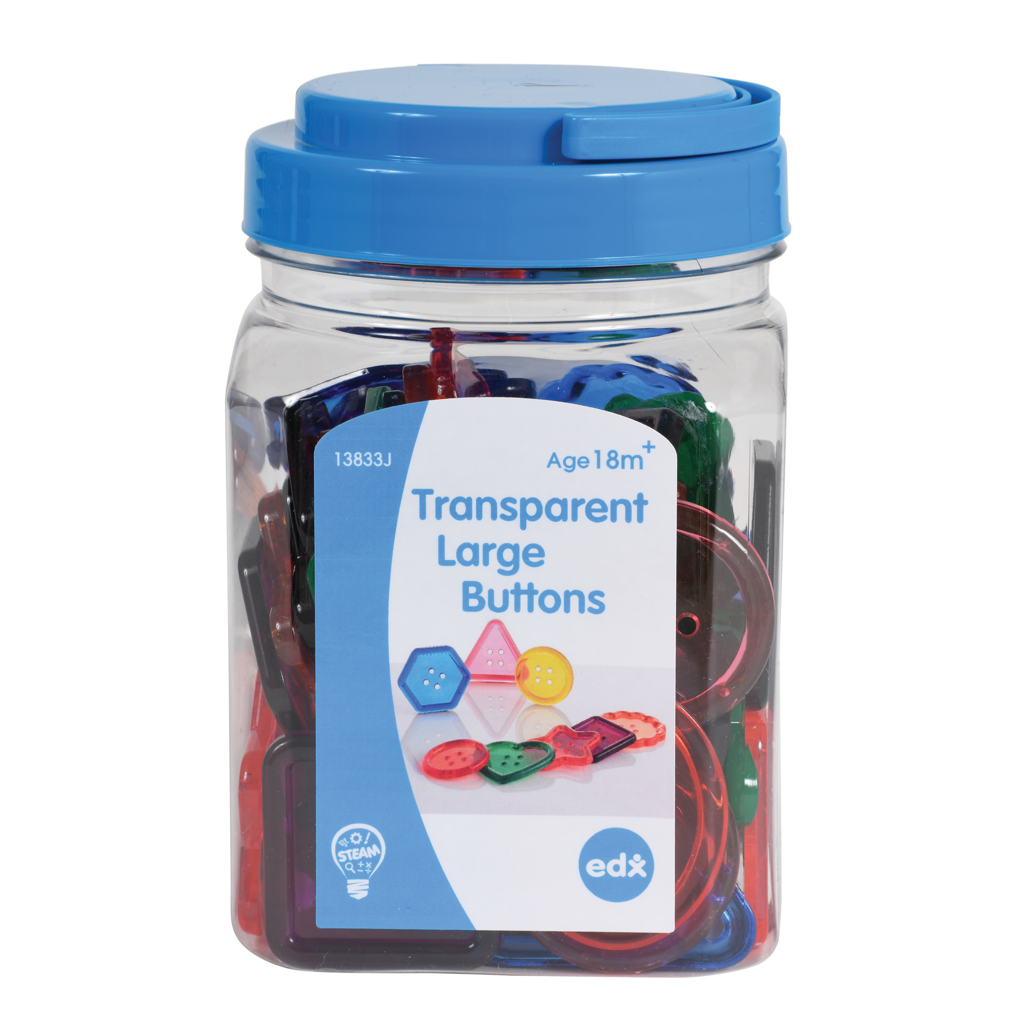 edxeducation Transparent Large Buttons - Mini Jar - 0.6 Pound image number null