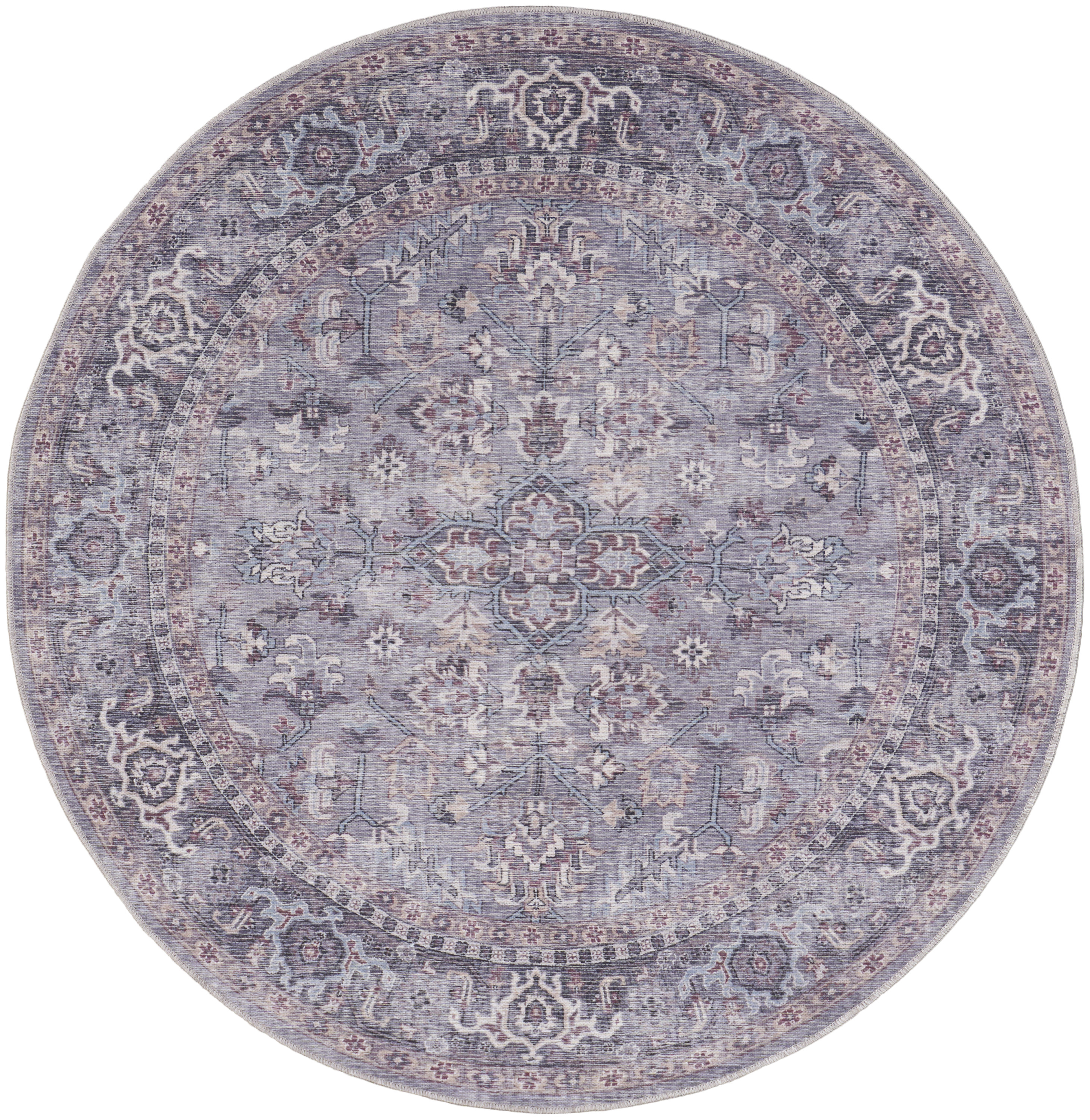 Nourison New Concept Washables 7'10" x Round Grey Vintage Indoor Rug