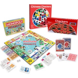 Classic Games Variety Kit, Checkers, Chinese Checkers, Playing Cards & MONOPOLY: Peanuts Edition