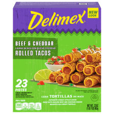 Delimex Beef & Cheddar Corn Rolled Tacos, 23 ct Box