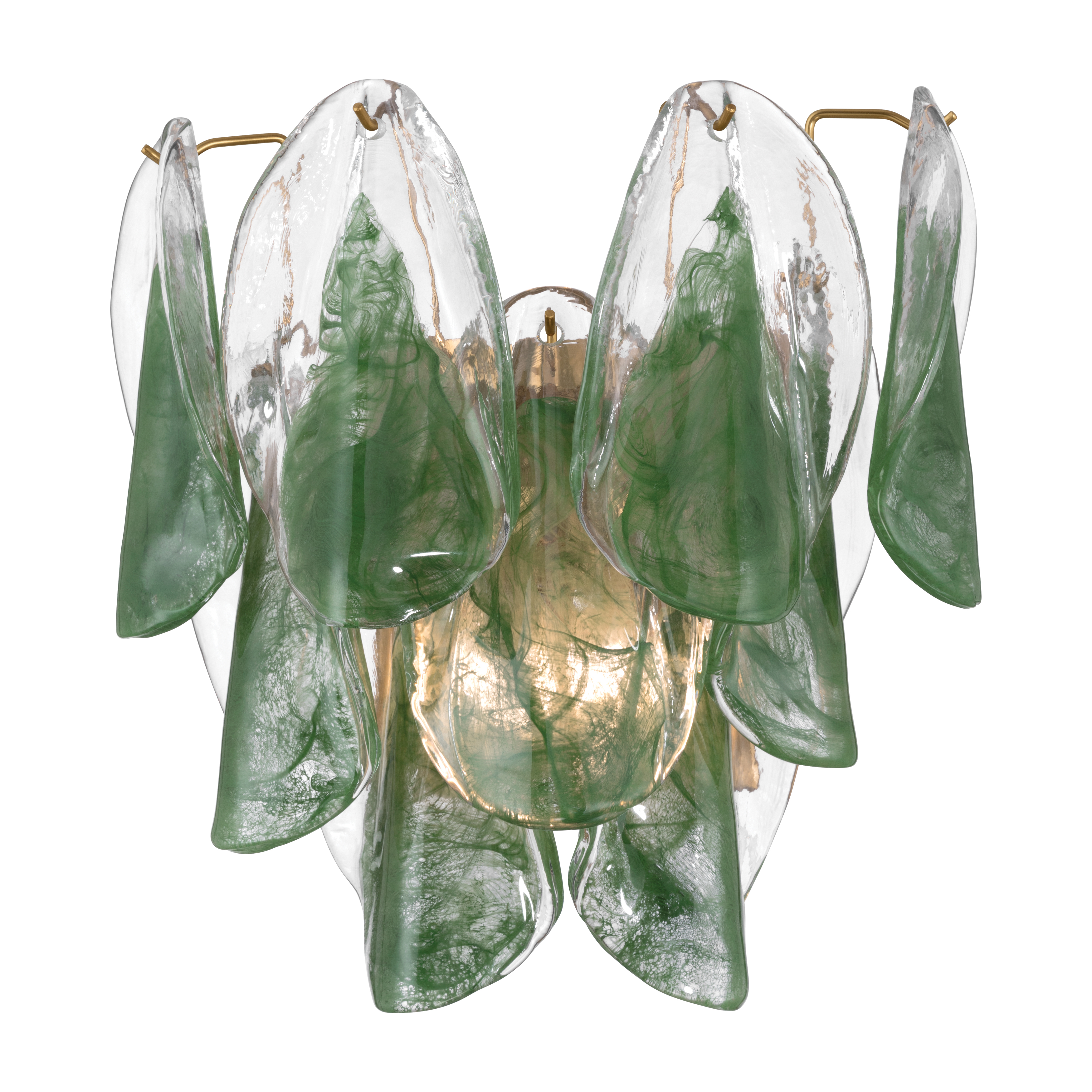 2-Light Wall Sconce - Legacy Brass with Green and Clear Hand-Formed Glass - alternate view