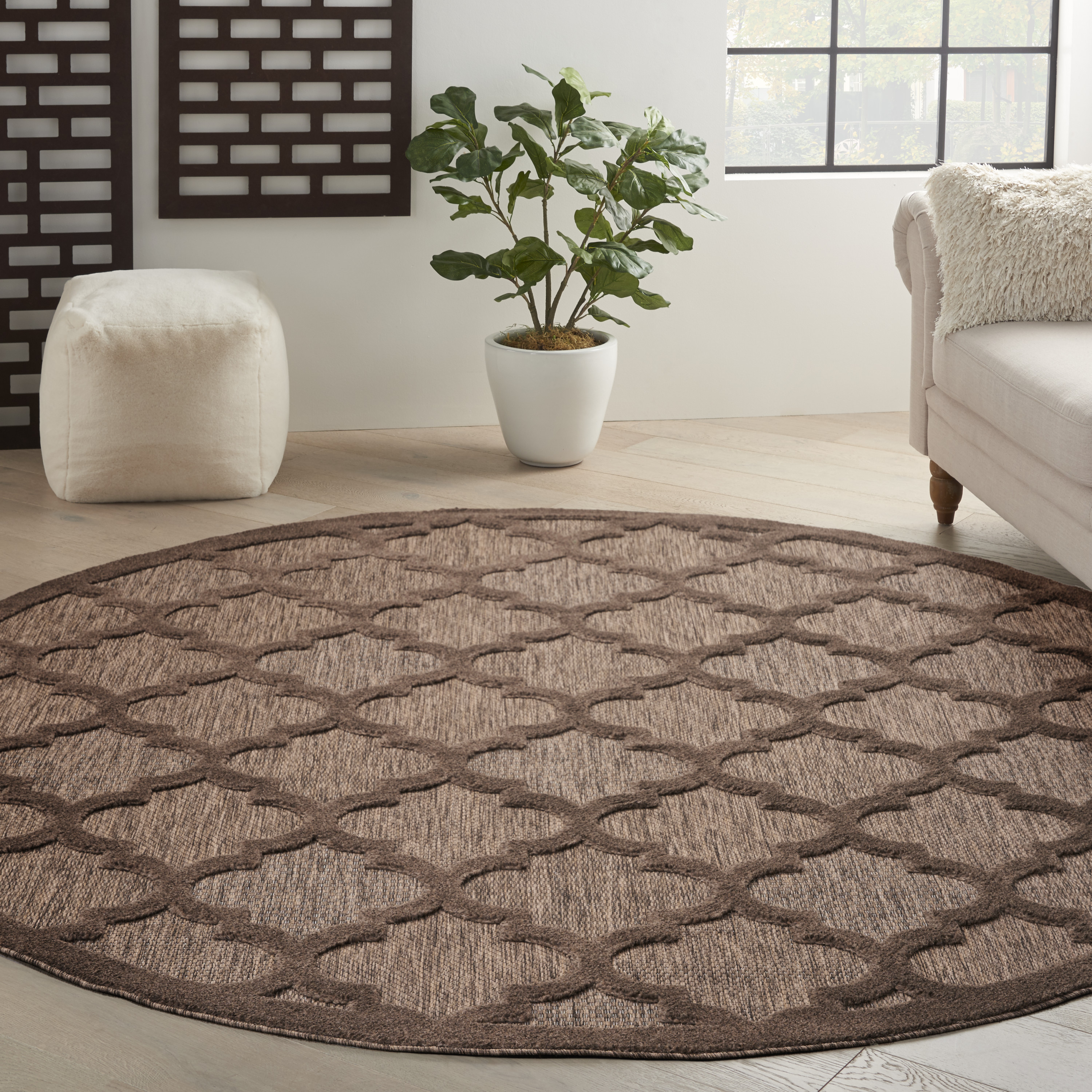 Nourison Easy Care 6' x Round Brown Modern Rug
