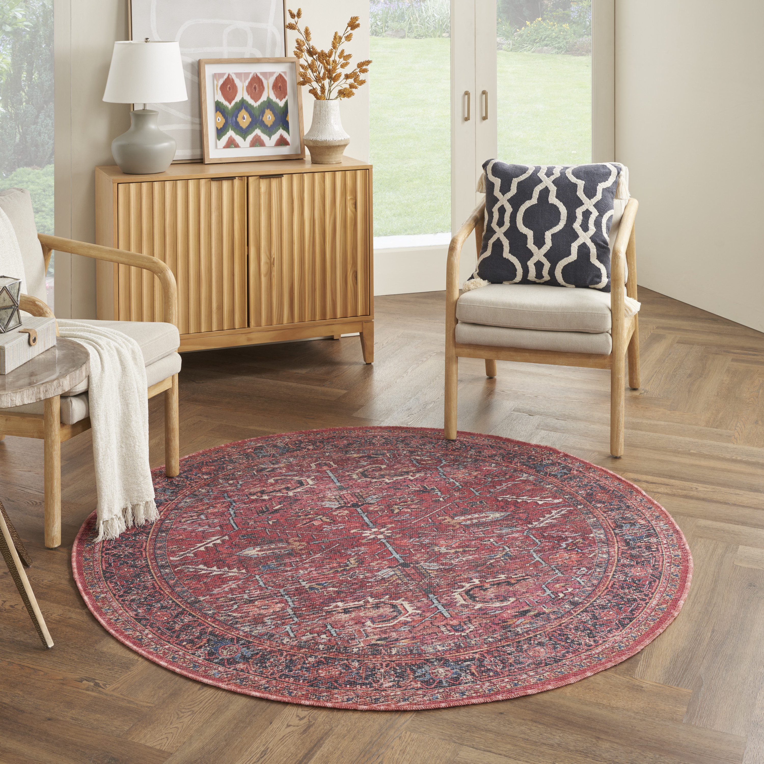 Nourison New Concept Washables 5'3" x Round Brick Vintage Indoor Rug