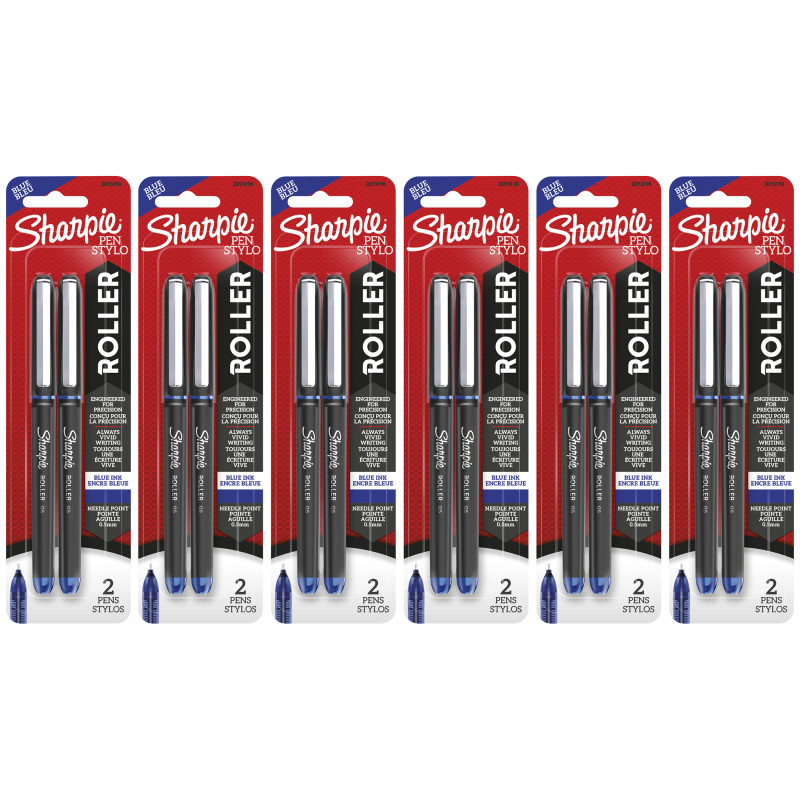Rollerball Pen, Needle Point (0.5mm), Blue Ink, 2 Per Pack, 6 Packs