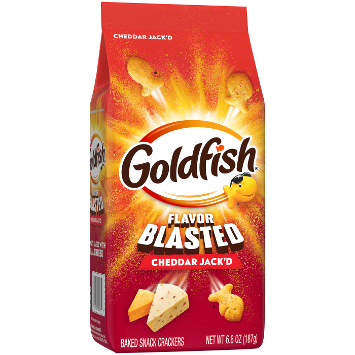 Goldfish® Flavor Blasted® Cheddar Jack’d Crackers, 6.6 oz, bag - Left Angle Image