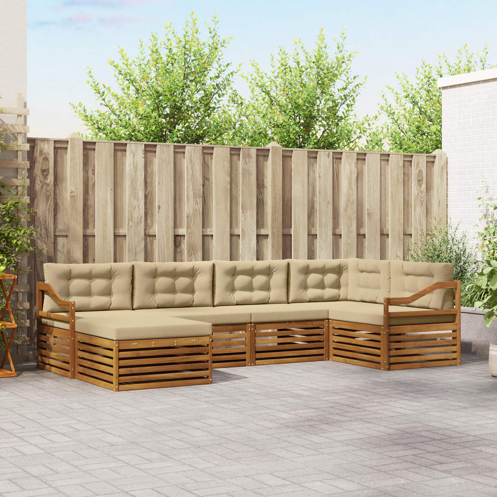 vidaXL Outdoor-Sofagarnitur mit Kissen 6 pcs Natur und Beige – Bild 2