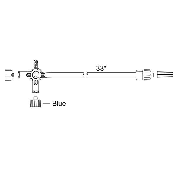 Hi-Flo 4-Way Stopcock Priming Volume 7mL 33" Male Luer Lock Adapter Non-Vented Blue Cap Non-DEHP Sterile