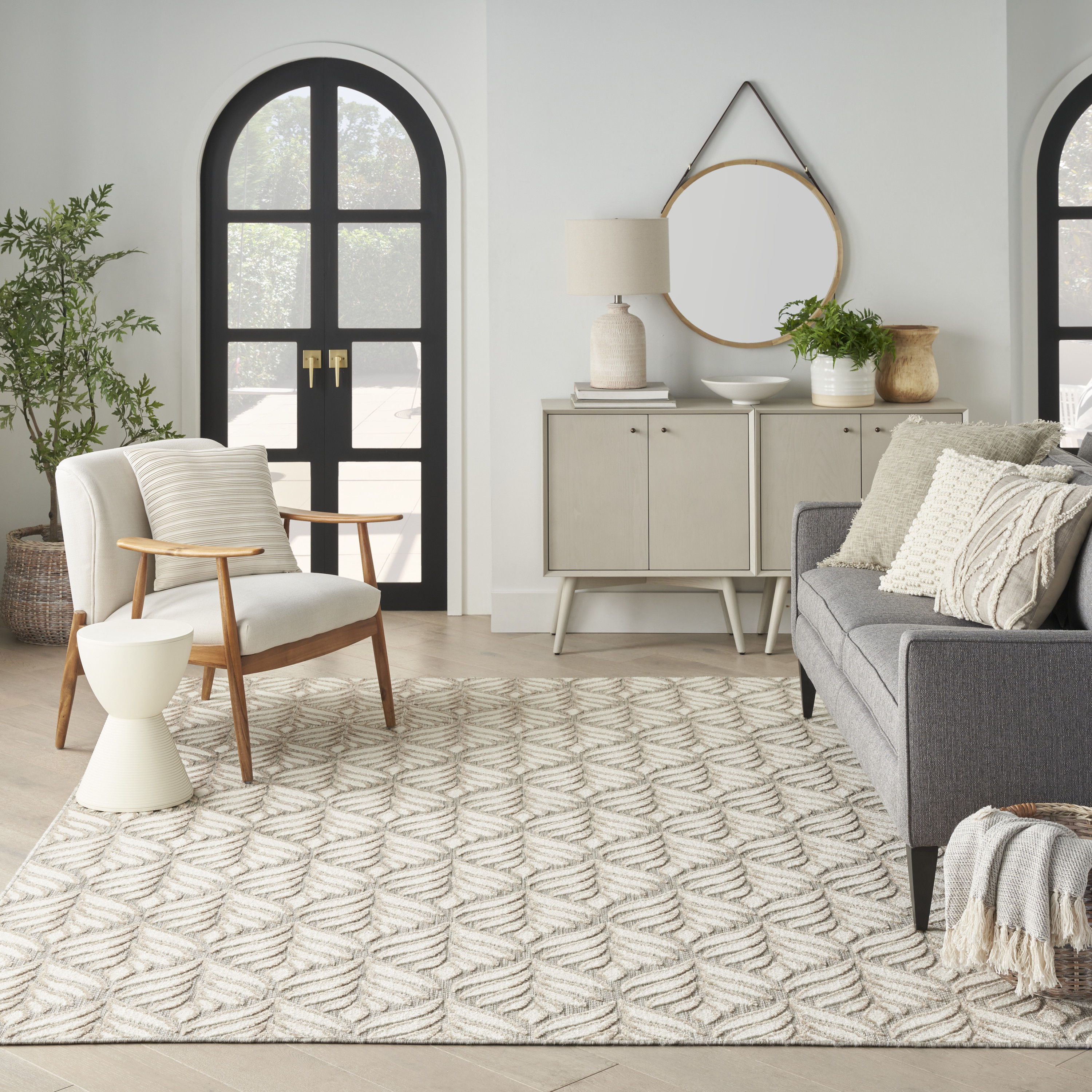 Nourison Aloha 7'10" x 10'6" Ivory Grey Tropical Rug