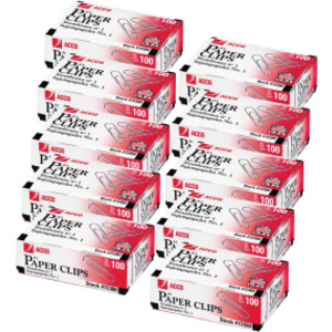Paper Clips, No. 1 Size, Silver, Made in USA, 100 per Pack, 10 Packs