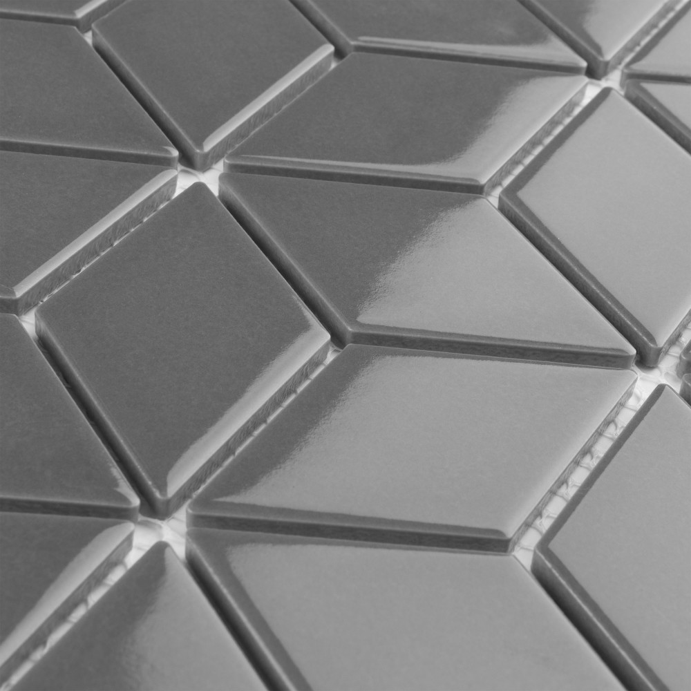 Metro Rhombus Glossy Grey 10-1/2 in. x 12-1/8 in. Porcelain Mosaic Tile